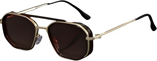 Roshfort Unisex Hexagon PATHAN SRK Choise Sunglasses Gold Metal Frame, Sleek Black lens UV protection, perfect for Men's a...