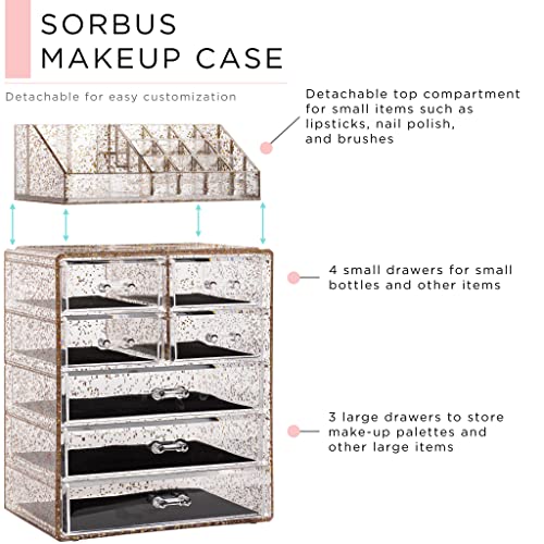 Image of Sorbus Acrylic Makeup Organizer Set, 7-Drawer Vanity & Countertop Cosmetic Storage with Small & Wide Compartments, Glitter Makeup Storage for Brushes, Jewelry - Holiday Gift for Women & Teens