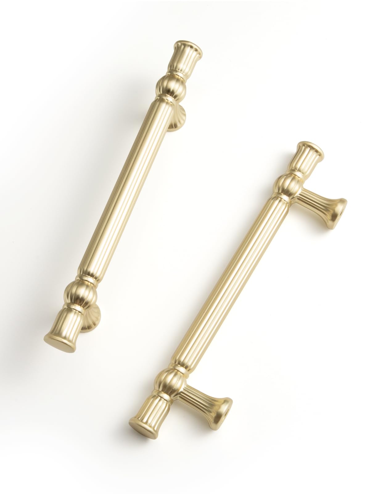 Brushed Gold Cabinet Pulls - 3-3/4 Inch(96mm) Hole Center Classic Vintage Drawer Handles Zinc Alloy,Kitchen Cupboard Bathroom Dresser Cabinet Hardware (5, Brushed Gold, 3-3/4"(96mm) Hole Centers)