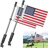 2 Pack Golf Cart Flag Holder and Flag Pole,Mount Kit,Fit for Yamaha, Club Car, EZGO Golf Cart/Golf Push Cart/Boat/Bike,Heavy Duty Aluminium Alloy Base Windproof Bracket,Included USA Flag(Black