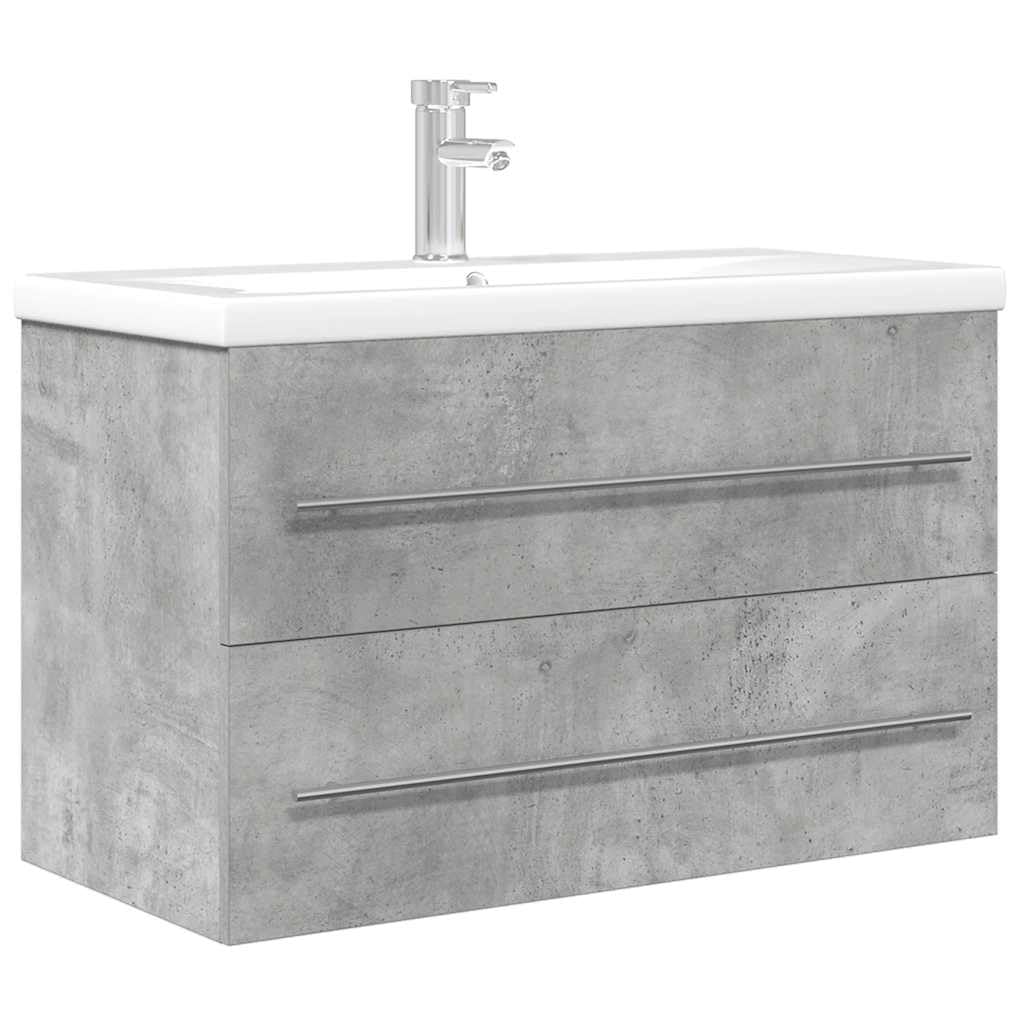 Set Mobili Bagno 2 Pz con Lavabo Sospeso 80cm Grigio Cemento | Arredo bagno salvaspazio sospeso a parete con capiente mobile in legno ingegnerizzato e lavabo in ceramica lucida.