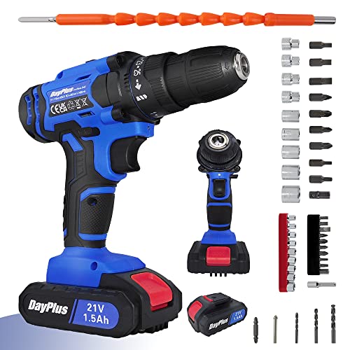21V Akkuschrauber 26PCS Akkuschrauber Set mit 1 x 2.0Ah Lithium Batterie, 45N.m, 25+1 Drehmomentstufen, Akku Bohrmaschine Akku Schrauber mit 3/8" Eisenfutter, für Haus Elektriker und DIY, mit Koffer