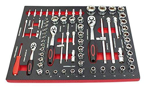 Carro de taller con herramientas 7 cajones y puerta lateral | 5 modulos fibra carbono, rojo - Imagen 5