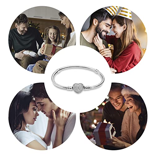 Gxlilp Jewelry Sparkling Heart Clasp Snake Chain Cubic Zirconia Bracelet In Sterling Silver For Pandora Charms-7.1In #TOP6