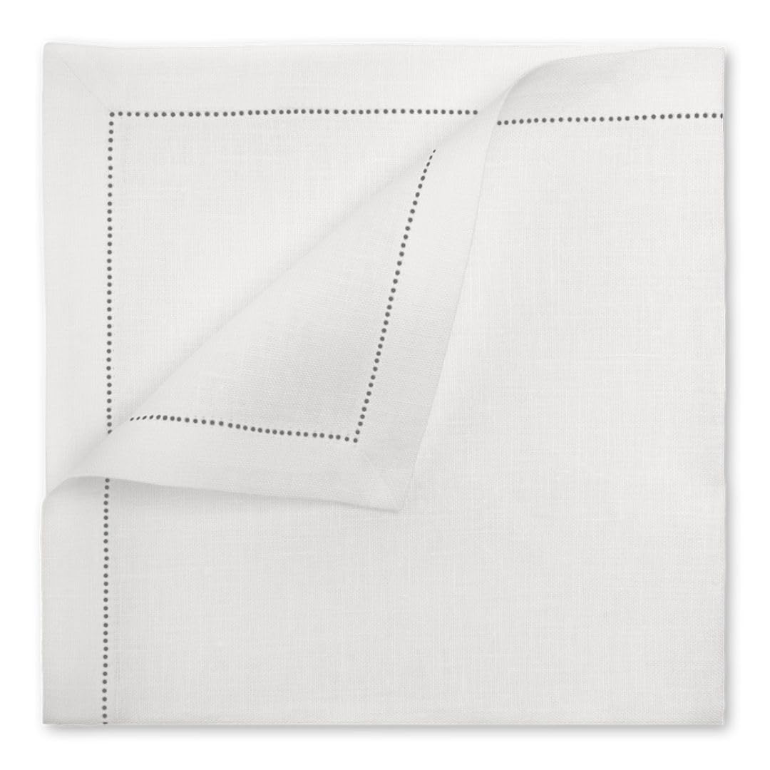 Cuore di Lino - Set di 6 Tovaglioli in Lino Bianco Ottico – Orlo Ajour – Decorazioni Raffinate per Tavola, 25x25 cm, Made in Italy