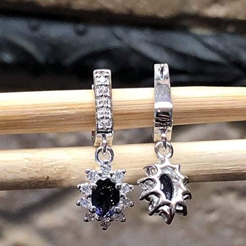 Natural 2.5ct Iolite 925 Solid Sterling Silver Earrings 25mm - Image 3