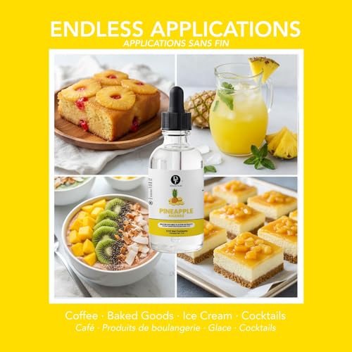 Image of Dolce Flav Natural Pineapple Extract - 2 oz Water-Soluble Pure Pineapple Flavoring Drops for Baking, Drinks & Desserts | Highly Concentrated | Sugar Free | Allergen Free | Made in USA