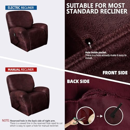 Image of molasofa Recliner Chair Covers 4-Pieces Leather Like Large Recliner Chairs Covers with Pocket Waterproof Non Slip Stretch Recliner Slipcover for Lazy Boy Recliner Chair Washable (Red)