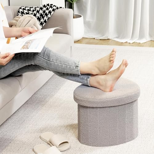 Image of B FSOBEIIALEO Storage Ottoman Heart Shaped Ottoman with Storage, Grey