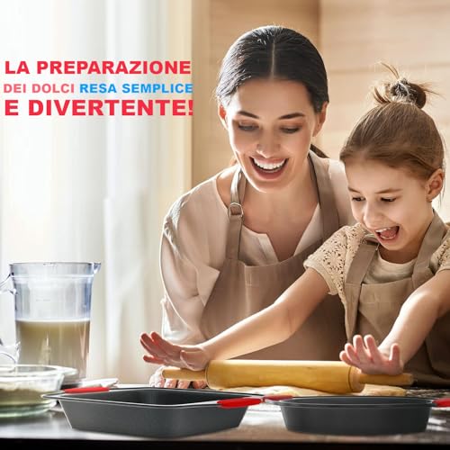 NutriChef Set 6 Teglie da Forno Antiaderente, Acciaio al Carbonio con Manici in Silicone, Stampo per Pane, Stampo per Muffin/Cupcake, Padelle da Arrosto Rotonde e Quadrate, Foglio per Biscotti - immagine 4