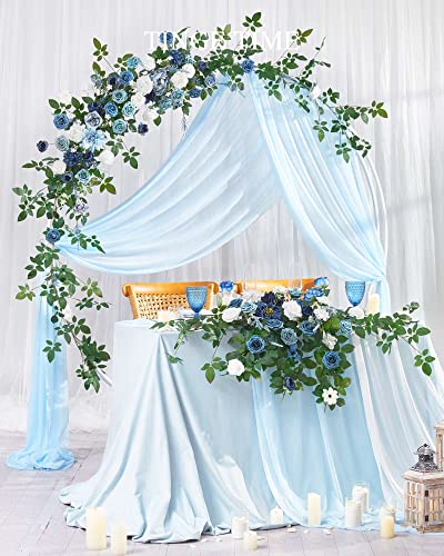 Tinge Time Wedding Arch Flowers With Drape(Pack Of 3), 2Pcs Artificial Flower Swag Arrangement Suitable For Circle Wedding Arch Decor Ceremony Backdrop (Diva Plavalaguna Blue) #TOP2