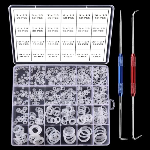 YIXISI 610 Piezas 24 Tamaños Juego de Surtido de Juntas Tóricas Blanco, Juntas de Estanqueidad de Silicona, con Doble Extremo Ganchos y Púas, para Sellado de Arandela de Fontanería