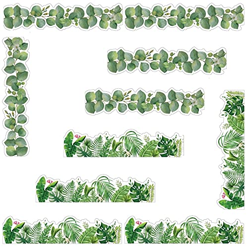 Classroom Bulletin Board Borders, ROSYQUARZ 59ft Eucalyptus Die-Cut Bulletin Border Trim Decoration, DIY Tropical Greenery Plant Décor Back to School for Home Kitchen Office Classroom Chalkboard Wall
