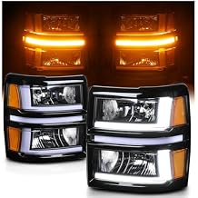 M-AUTO Driver and Passenger Side Headlight w/LED DRL Compatible with 2014-2015 Chevy Silverado 1500, Black Housing Amber Corner Left and Right Pair Headlamps Assembly