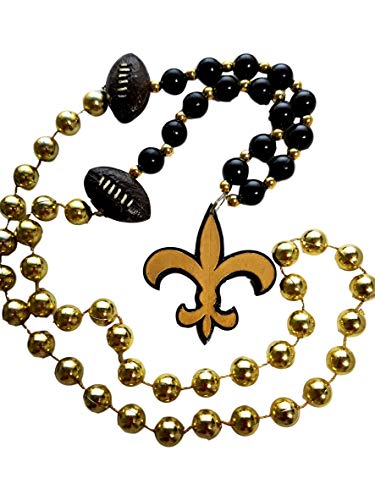 Fleur De Lis Black Gold with Football Mardi Gras Beads Party Favor