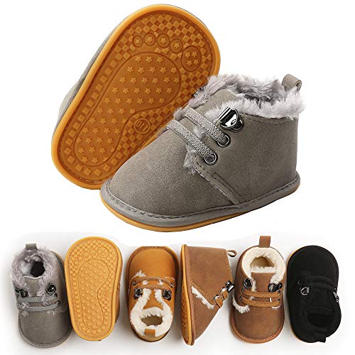 BiBeGoi Baby Boys Girls Oxford Shoes PU Leather Soft Rubber Sole Sneakers  Anti-Slip Toddler Ankle Boots Infant Walking Moccasins(M1985 Grey,1)