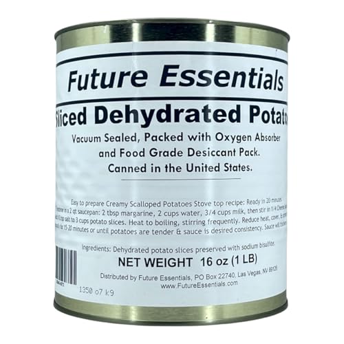 Future Essentials Sliced Dehydrated Potatoes Uncooked Dehydrated Potato Slices with 25-Year Shelf Life for Emergency Food Storage #10 Can 16 oz Long-Term Survival Food Made in the USA