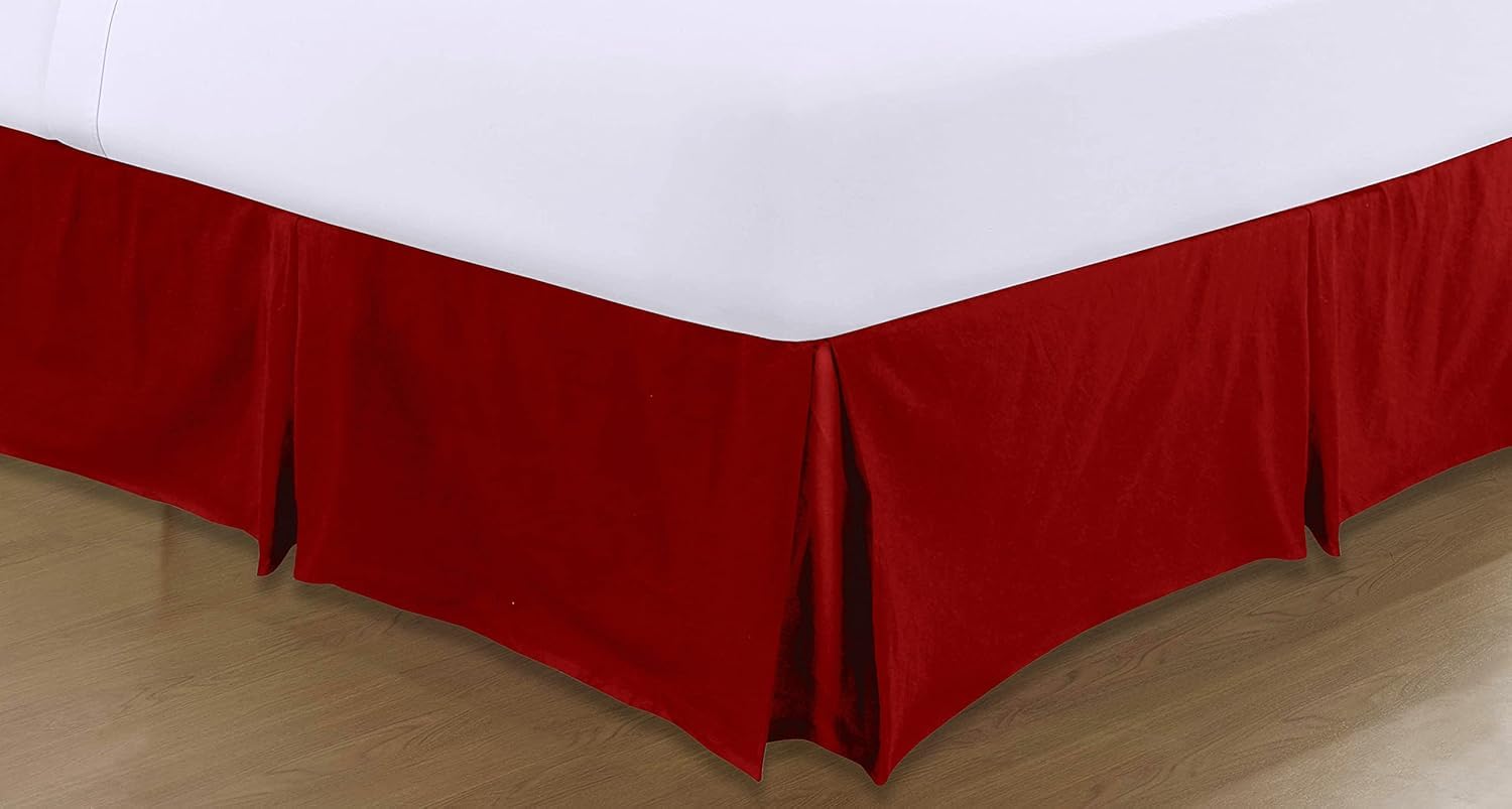 A ATH COLLECTION Pleated Base Valance Sheet Easy Care Polycotton Base Valances Bed Skirt with 40 CM Valance Drop (Double, Red)