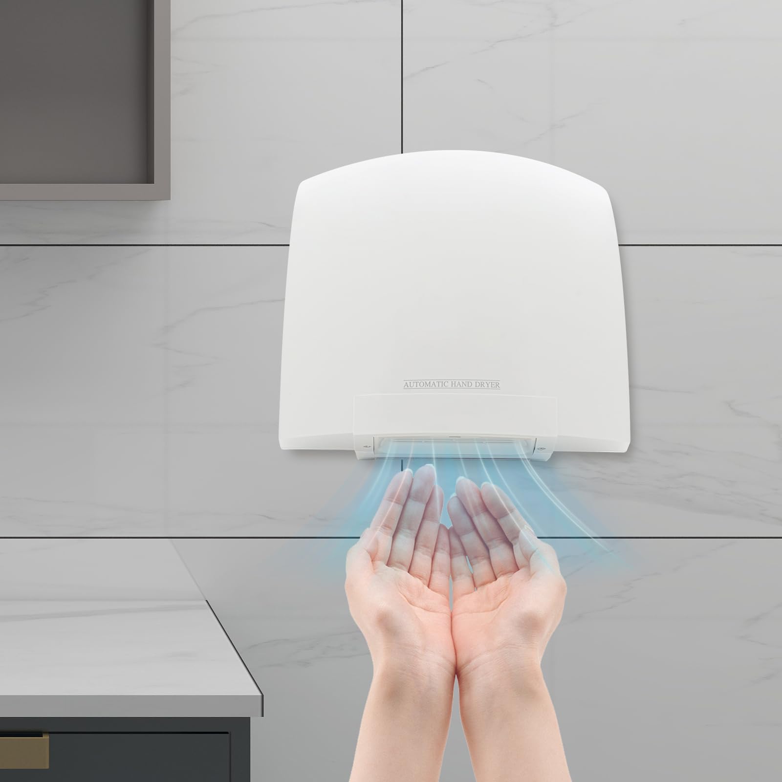 1200W Händetrockner Automatisch, Elektrischer Handtrockner mit Infrarot Sensor & 30m/s Windgeschwindigkeit, Wandmontage Handtrockner IPX4 für Toilette, Hotel, Restaurant (220-240V)