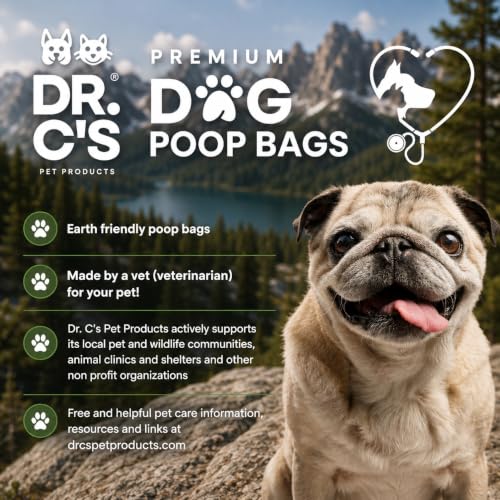 Image of 100% Certified Compostable Dog Poop Bags - Dr. C's Premium Dog Poop Bags - 120 Bags / 8 Rolls, Extra thick, Leak Proof, Unscented, Plant Based, Earth Friendly and USA Owned