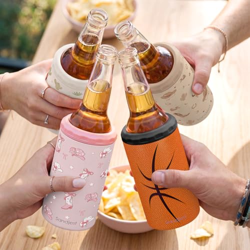 Image of Basketball Can Cooler 12oz - Travel Mug Cups - Stainless Steel Insulated for Men Women Players - Tumbler Cans Koozie, Sport Gift for Fan Coach Lovers