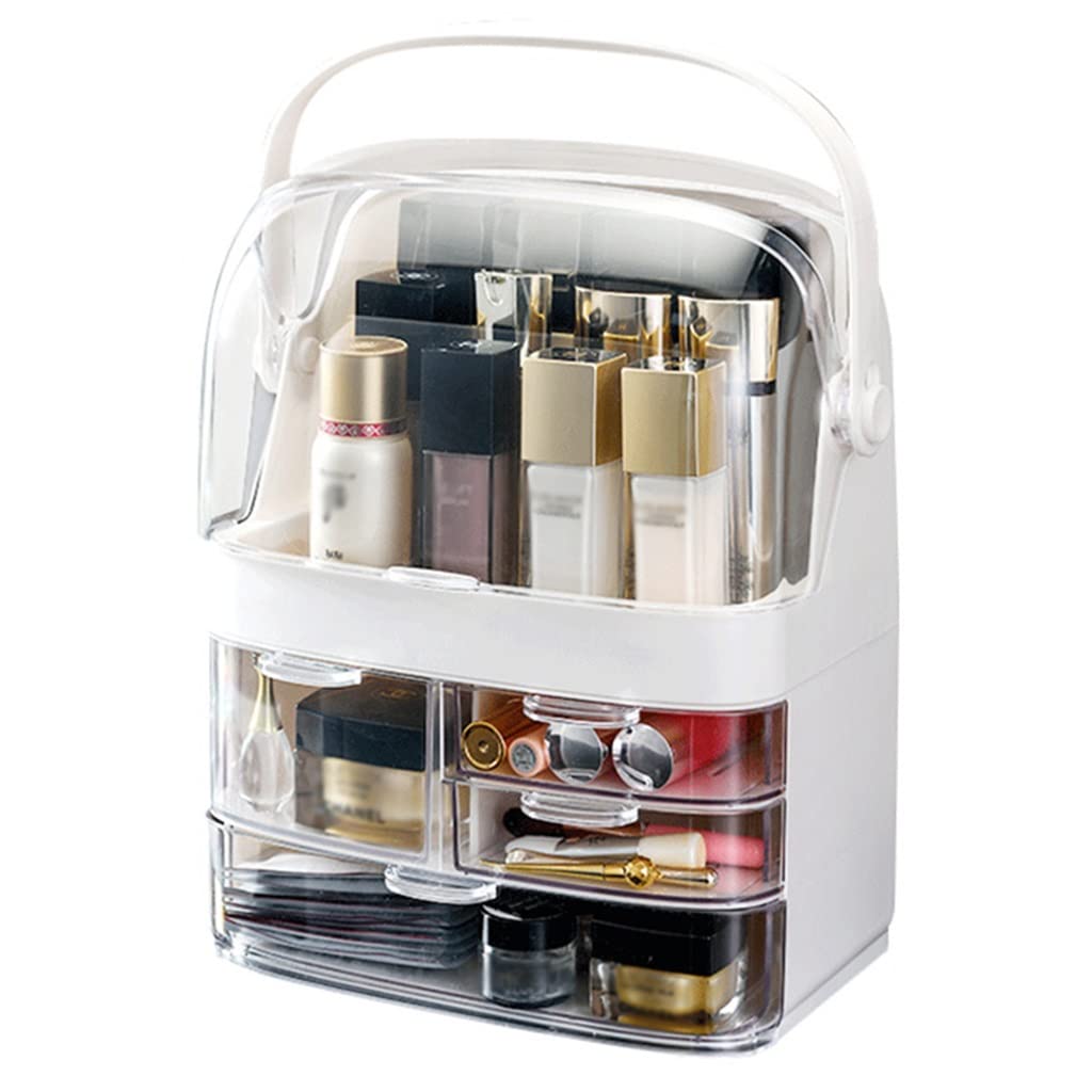 Contenitore per cosmetici, organizer per la cura della pelle, molto adatto per bagno, toletta, camera da letto, con manico, facile da trasportare, lavabile (Color : White, Size : 27 * 20.5 * 40.5cm)