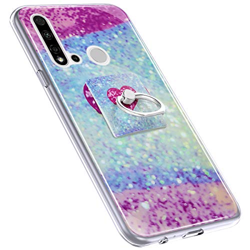 Urhause Cover Compatible with Huawei Nova 5i Case Sparkle Glitter Bling Marble Case TPU Silicone Ring Holder Cover 360 Degree Rotation Ring Holder Kickstand Shiny Bling Shockproof Cover Blue