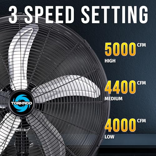 Image of Tornado 20 Inch High Velocity Pedestal Fan, Oscillating Industrial Metal Stand Fan, 3 Speeds, 5000 CFM, 1 /6 HP Motor, UL Listed, 6.6 Ft Cord for Commercial, Garage & Workshop