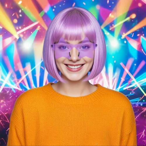 Image of ANOGOL Light Purple Bob Wig with Bangs Purple Wigs for Women Colored Wigs | Hair Cap+Sunglasses Short Neon Wig for Bachelorette Party Funny Outfit for Women Halloween Costume Night Club Crazy Hair Day