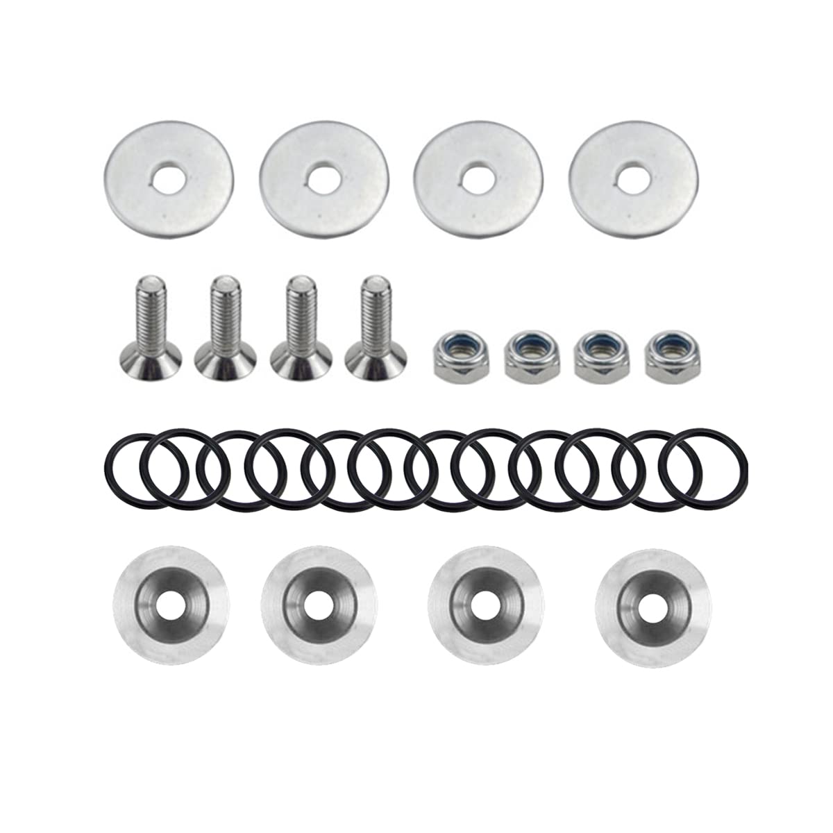 Bumper Quick Release, Trunk Front Rear Bumper Fasteners, Quick Release Tabs with O Rings and Screws, Aluminum Band Fenders Clip Kits, Auto Exterior Accessories Universal for Most Cars (Silver)