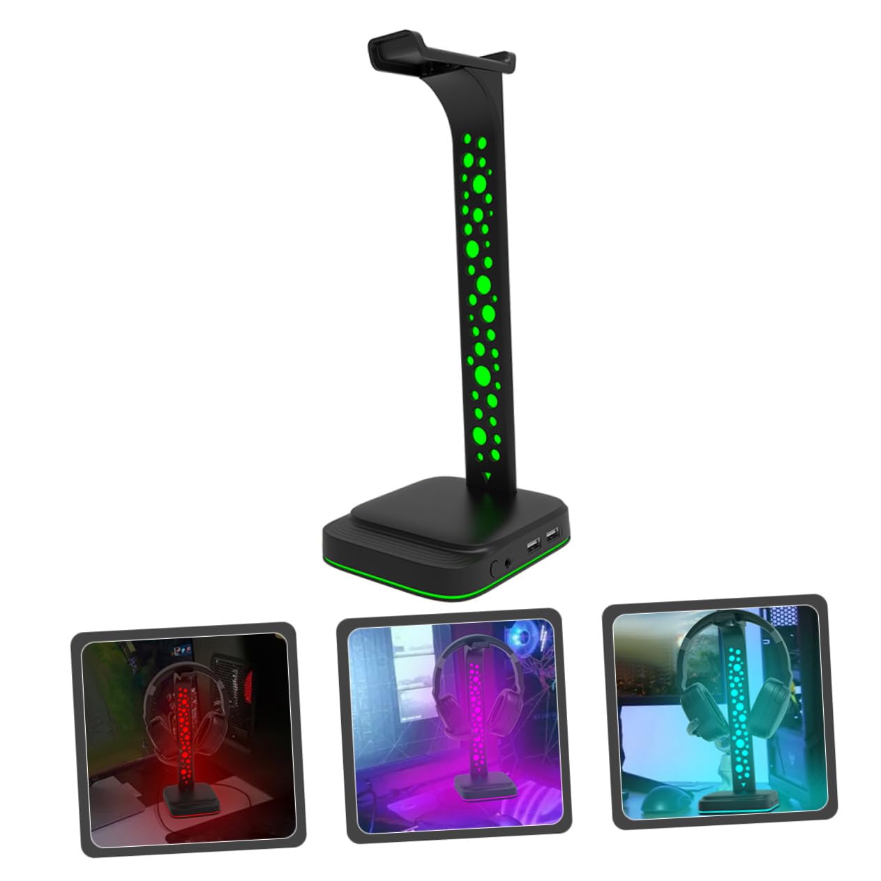 Homoyoyo Soporte para Auriculares para Escritorio Negro Luz Ajustable RGB y Puerto USB Doble Adecuado para Gaming PC y Organización de Auriculares