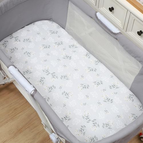 Image of Onacosht Muslin Bassinet Sheets 3 Pack, 35 inchx20 inch, Green Floral Cactus