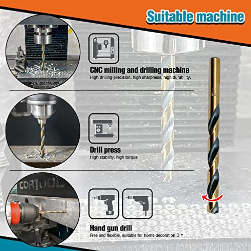 Drill Bit Set, 29PCS High Speed Steel Cobalt Drill Bits for Metal & Steel, Black & Gold Finish in Index Storage Case (1/16\" - 1/2\" x 64ths), Jobber Length Drill Bits Set