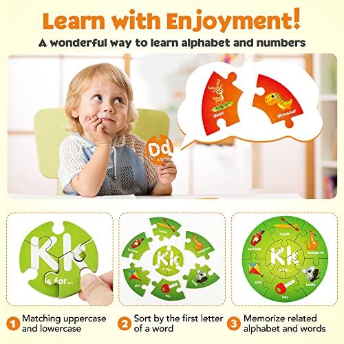 SYNARRY Wooden Number and Alphabet Puzzles for kids ages 3-5, ABC Learning for Toddlers Ages 3+, Preschool Activities Letter Puzzles Montessori Educational Toys Gifts for 4 5 6 7 8 Year Old Boys Girls 3 51GrRXGwlVL. AC