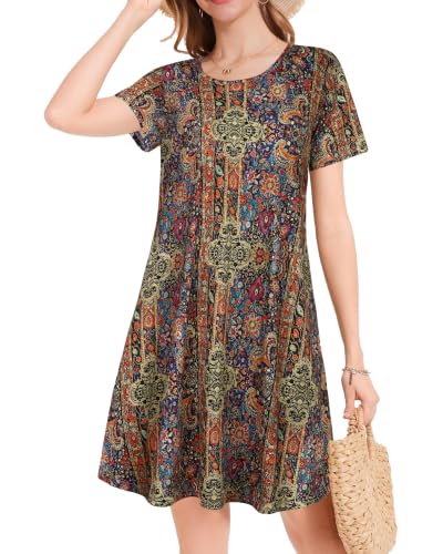 Image of JOLIGAL Summer Dresses for Women Casual Short Sleeve Sundress Scoop Neck Beach T Shirt Dress with Pockets 2026
