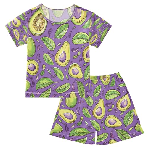 senya Short Sleeve Pajamas Sets Summer Cotton Sleepwear Avacado Fruits and Leaves