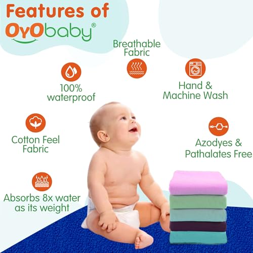 Image of OYO BABY Waterproof Small Baby Mattress Protectors 70x50 cm | Pack of 2 Dry Sheets | Quick-Dry, Extra Absorbent, Breathable, Soft for Newborn to 6 Months - Sea Blue + Maroon