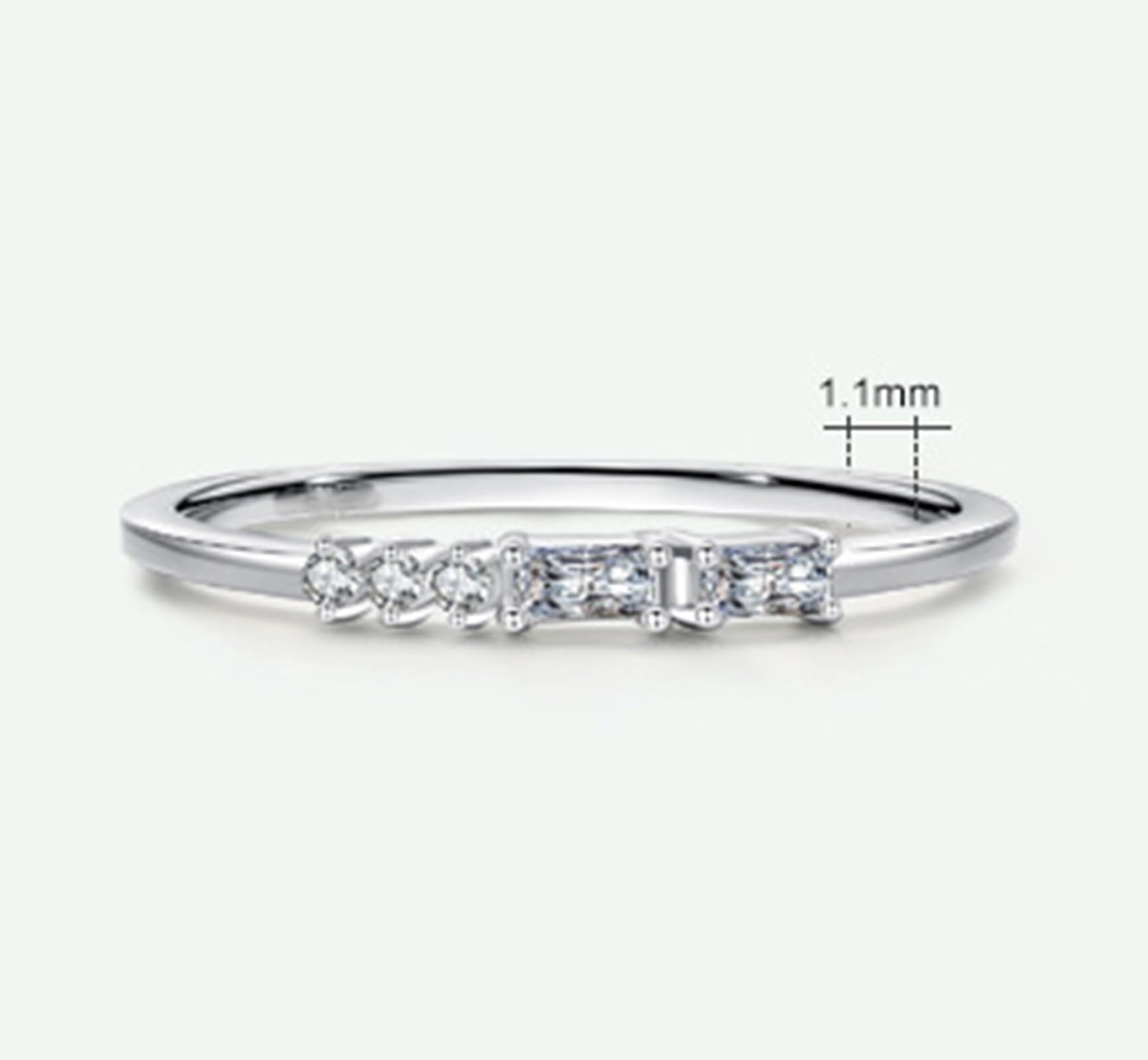 Bague Femme Or Blanc 9/14/18 carats, Anneau Empilable Incrusté de Lab Diamant Rectangulaire, Bague Fine Or Véritable
