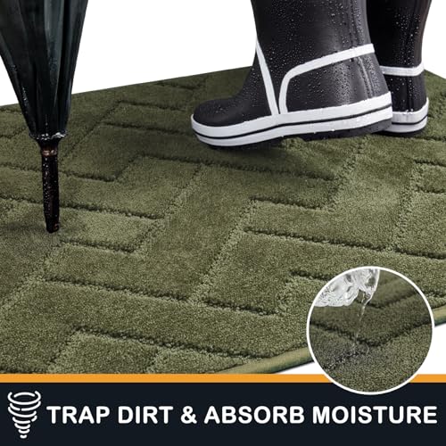 PURRUGS Dirt Trapping Door Mat 32" x 70", Non-Slip Machine Washable Entry Rug, Shoe Scraper, Dog Doormat, Super Absorbent Welcome Mat for Front & Back Door, Muddy Wet Shoes & Paws, Sage Green