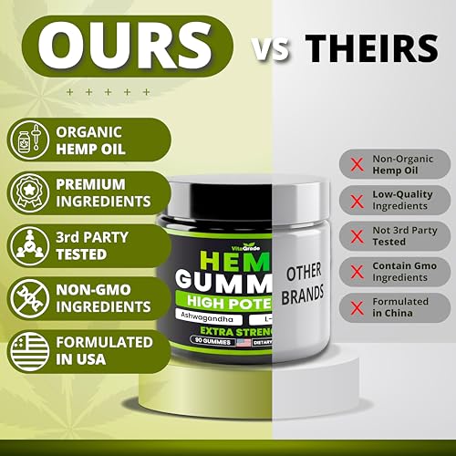 51GrSAmBbCL. SL500  - Hemp Gummies - Extra Strength for Peace & Relaxation - Infused with Hemp Oil, Ashwagandha, L-Theanine - Tasty Relaxation Supplement - Natural Relief - 90 Ct - Formulated in USA