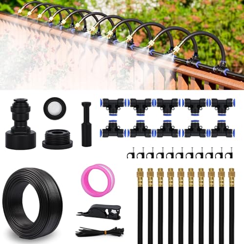 Drip Irrigation System 30 FT with 10 Nozzles, 360° Adjustable Bendable Garden Watering Misting System for Greenhouse, Yard, Lawn, Plant, Garden, 0.3 inch Hose