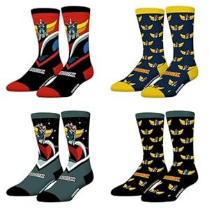 FREEGUN Chaussette Homme Goldorak, Chaussettes Homme Fantaisie (Lot de 4), Jaune Taille 39/42