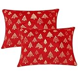 Xiyocadt 2er Set Weihnachtsbaum Kissenbezug, Weihnachten Gold Heißpräge Samt Kissenbezug, Plüsch Kissenbezugs Weihnachtsfeier Dekorationen, Kissenhülle für Sofa Wohnzimmer Schlafzimmer (Rot,30x50cm)