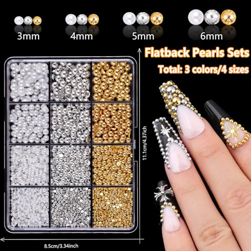 KACHIMOO Chrome Nail Powder Kit with Flatback Pearl Nail Charms,Silver Chrome Nail Art Glitters Gold Chrome Nail Powder for Nail Art Design — view 3