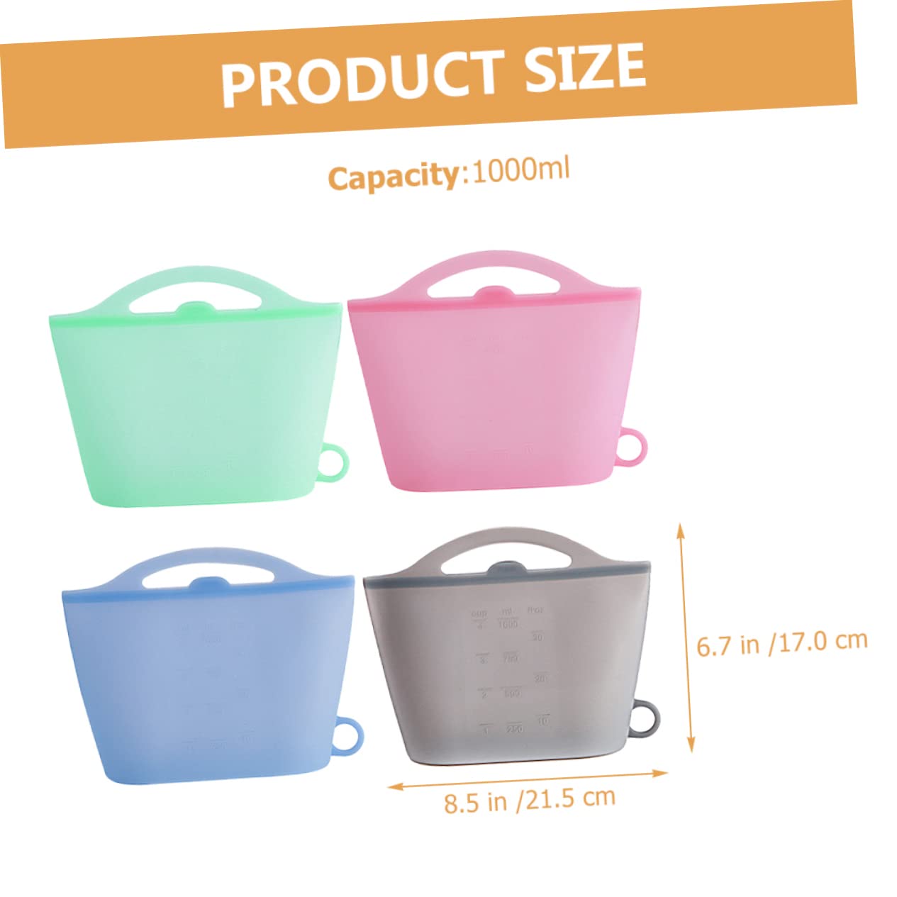 4 Bolsas De Silicona Para Almacenar 1000ml Para Refrigerador y Congelador Reutilizables Herméticas