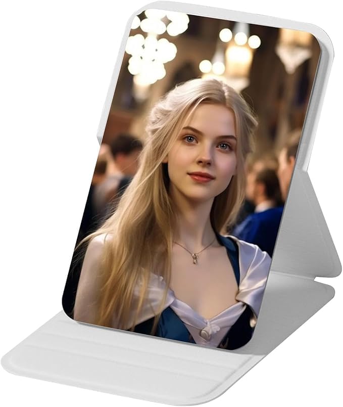 Image of Portable Folding Travel Mirror - Slim PU Leather Makeup Mirror with Adjustable Stand - Lightweight Pocket-Size Vanity Mirror for Purse, Desk, or Travel Use (7 x 10.5 cm) (Grey)