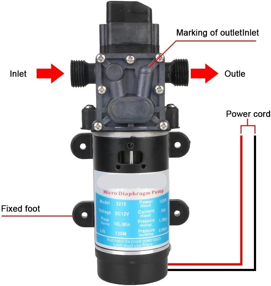 Water Pumps, Parts & Accessories 10L/min DC 12V 120W Agricultural Electric Water Pump Micro High Pressure Water Jet Car Wash Diaphragm Self-Priming Pump