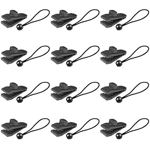 24 Pcs Tarp Clips and Ball Bungee Cords -Tarp Clamps Heavy Duty Lock Grip Tent Pool Awning Fasteners Clips with 6 Inch Bungee Ball Cords for Outdoor Camping Canopies Tarps Cargo Tent etc.