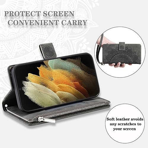 Funda para Samsung Galaxy S21 Ultra 5G tipo cartera con diseño de mandala con flores Asuwish 4