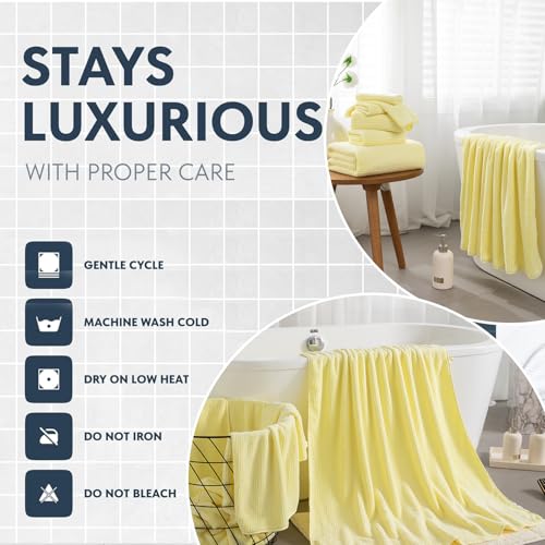 4 Piece Bath Towel Set 35"x70"Oversized Bath Towel for Bathroom Ultra Soft Fluffy Extra Large Bath Sheet Luxury Premium Bathroom Towel Highly Absorbent Quick Dry Shower Towel for Hotel Spa,Yellow by Jessy Home - Used condition - Image 4